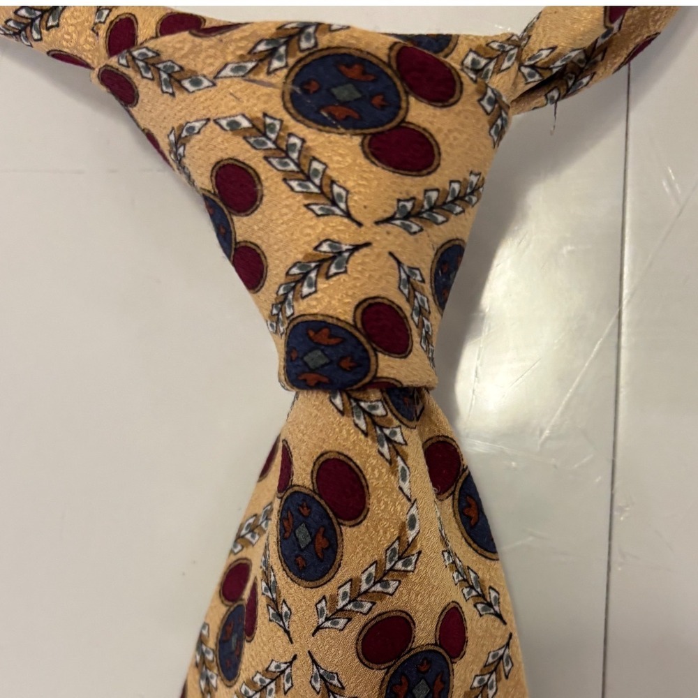 Disney Store Mickey Mouse Tie Mens OS Gold Garland Vintage 90s Silk Geometric